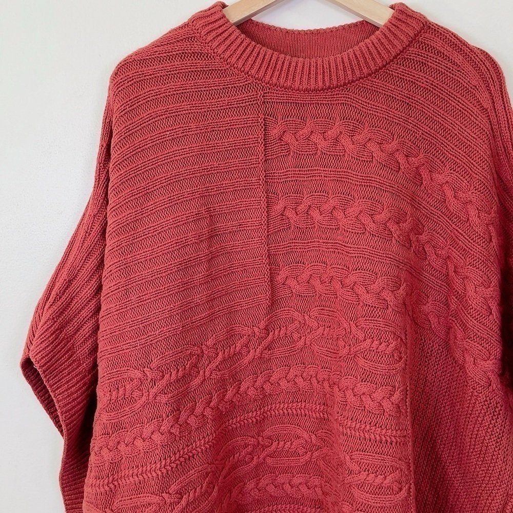 Abercrombie & Fitch Pumpkin Spice Orange Chunky Cable Knit Poncho Sweater - Picture 10 of 16